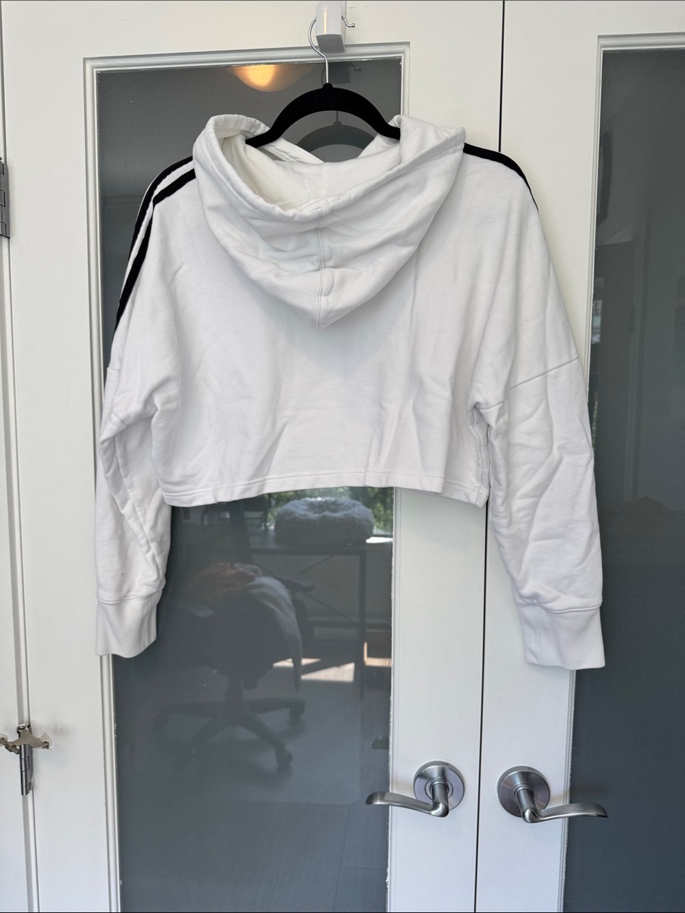 adidas White Cropped Hoodie with Black Stripes - Picture 3 of 3
